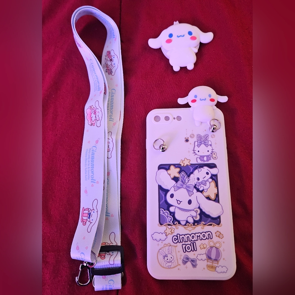 Cute Character Phone Case with Lanyard - White